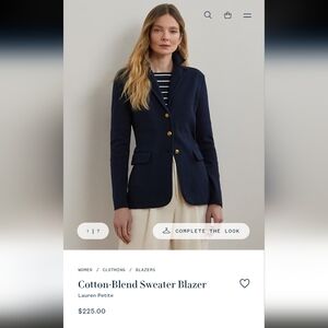 Ralph Lauren Dark Blue Blazer with Gold Accents 100% Cotton